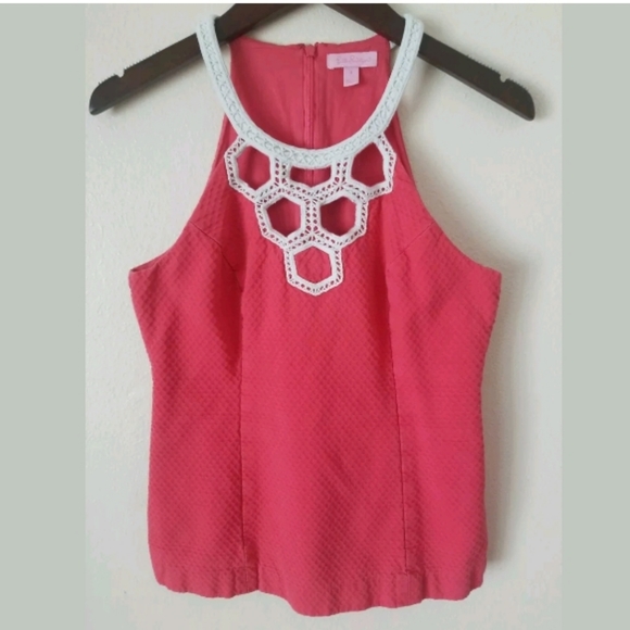 Lilly Pulitzer Tops - Lilly Pulitzer Annabelle Cut-Out Coral White Sleev